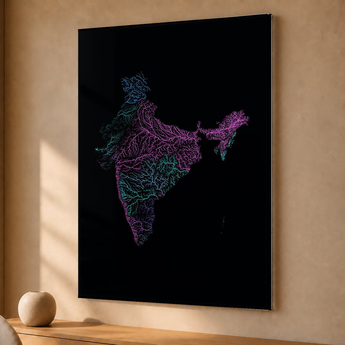 Beautiful Rivers — Índia — Neon hidrográfico, Acrílico · 30 × 40 cm, Sem margem