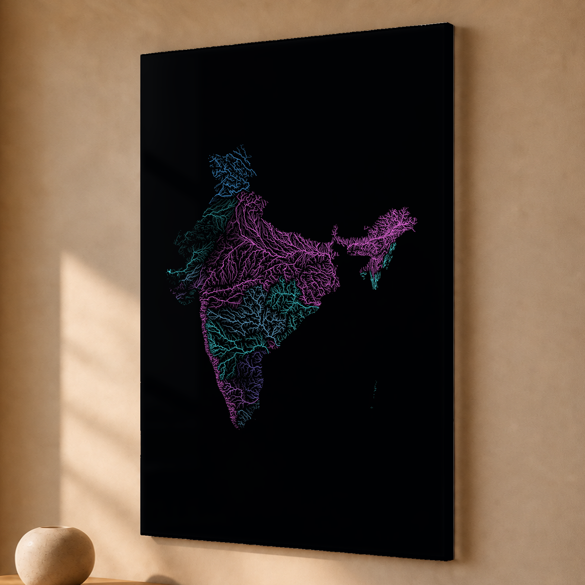 Beautiful Rivers — Índia — Neon hidrográfico, Acrílico · 40 × 60 cm, Sem margem
