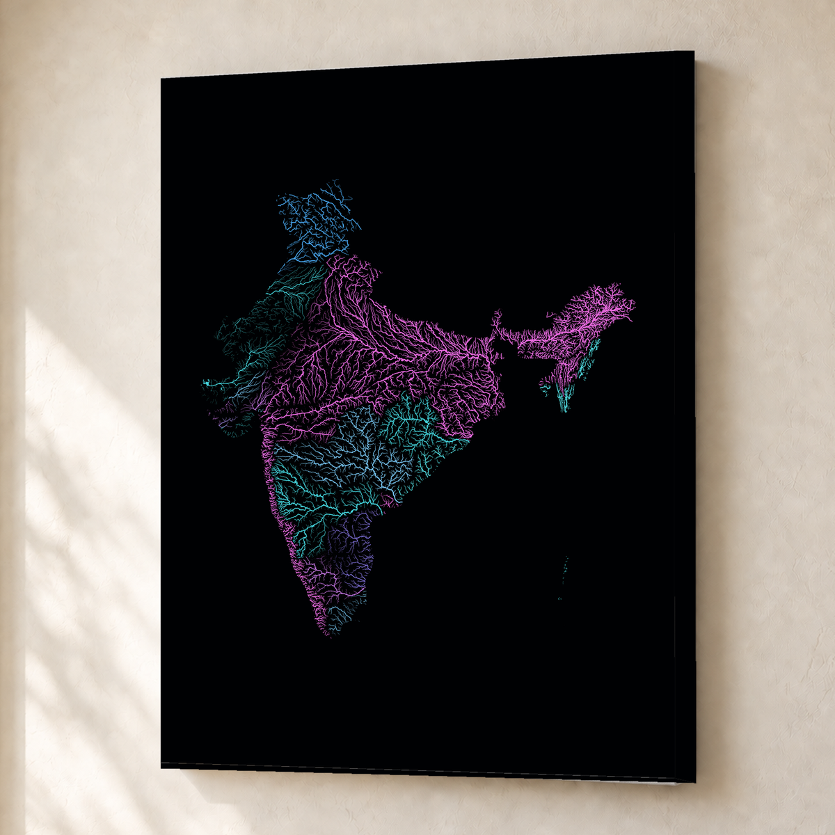 Beautiful Rivers — Índia — Neon hidrográfico, Canvas · 30 × 40 cm, Sem margem