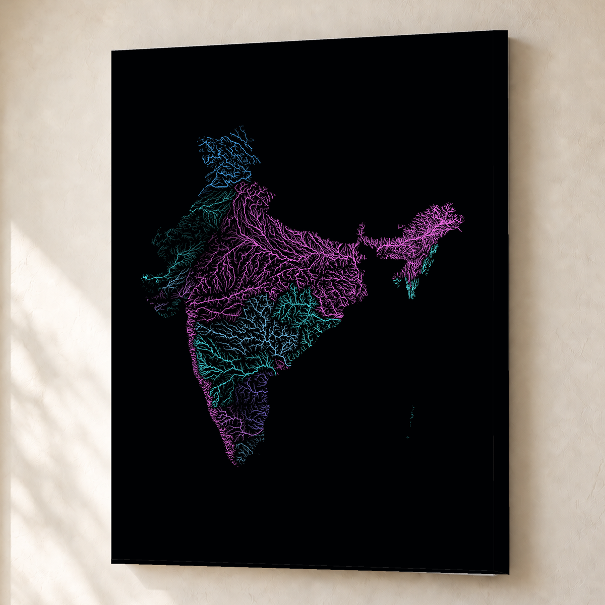 Beautiful Rivers — Índia — Neon hidrográfico, Canvas · 45 × 60 cm, Sem margem