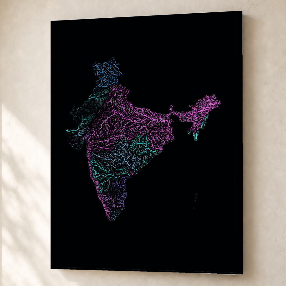 Beautiful Rivers — Índia — Neon hidrográfico, Canvas · 60 × 80 cm, Sem margem