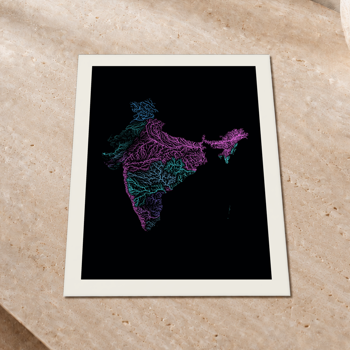 Beautiful Rivers — Índia — Neon hidrográfico, Impressão fine art · 30 × 40 cm, Margem branca