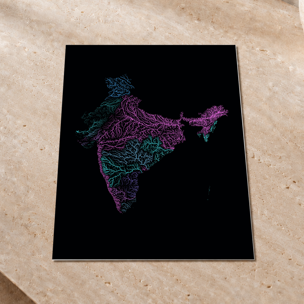 Beautiful Rivers — Índia — Neon hidrográfico, Impressão fine art · 45 × 60 cm, Sem margem