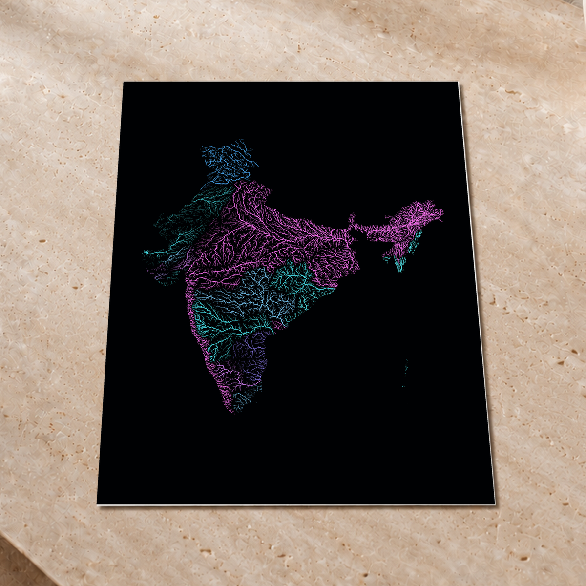 Beautiful Rivers — Índia — Neon hidrográfico, Impressão fine art · 60 × 80 cm, Sem margem