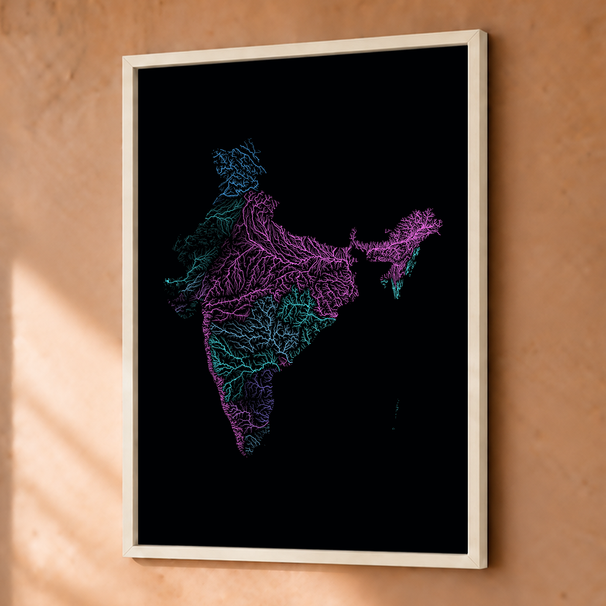 Beautiful Rivers — Índia — Neon hidrográfico, Fine art emoldurado · 30 × 40 cm, Branco · Sem margem