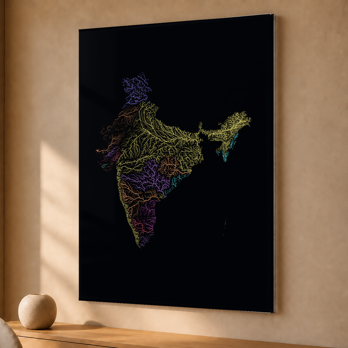 Beautiful Rivers — Índia — Neon por território, Acrílico · 30 × 40 cm, Sem margem