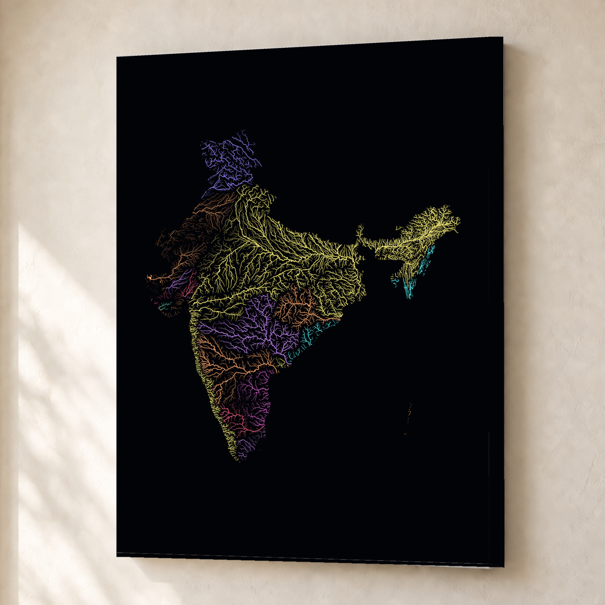 Beautiful Rivers — Índia — Neon por território, Canvas · 30 × 40 cm, Sem margem