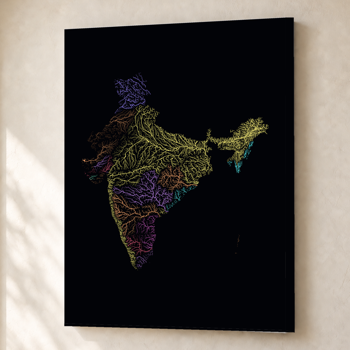 Beautiful Rivers — Índia — Neon por território, Canvas · 45 × 60 cm, Sem margem