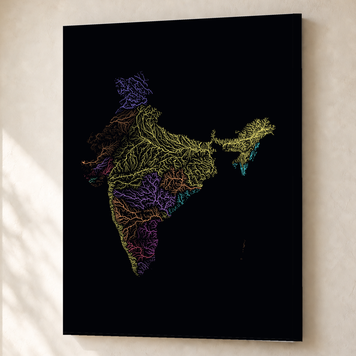 Beautiful Rivers — Índia — Neon por território, Canvas · 60 × 80 cm, Sem margem
