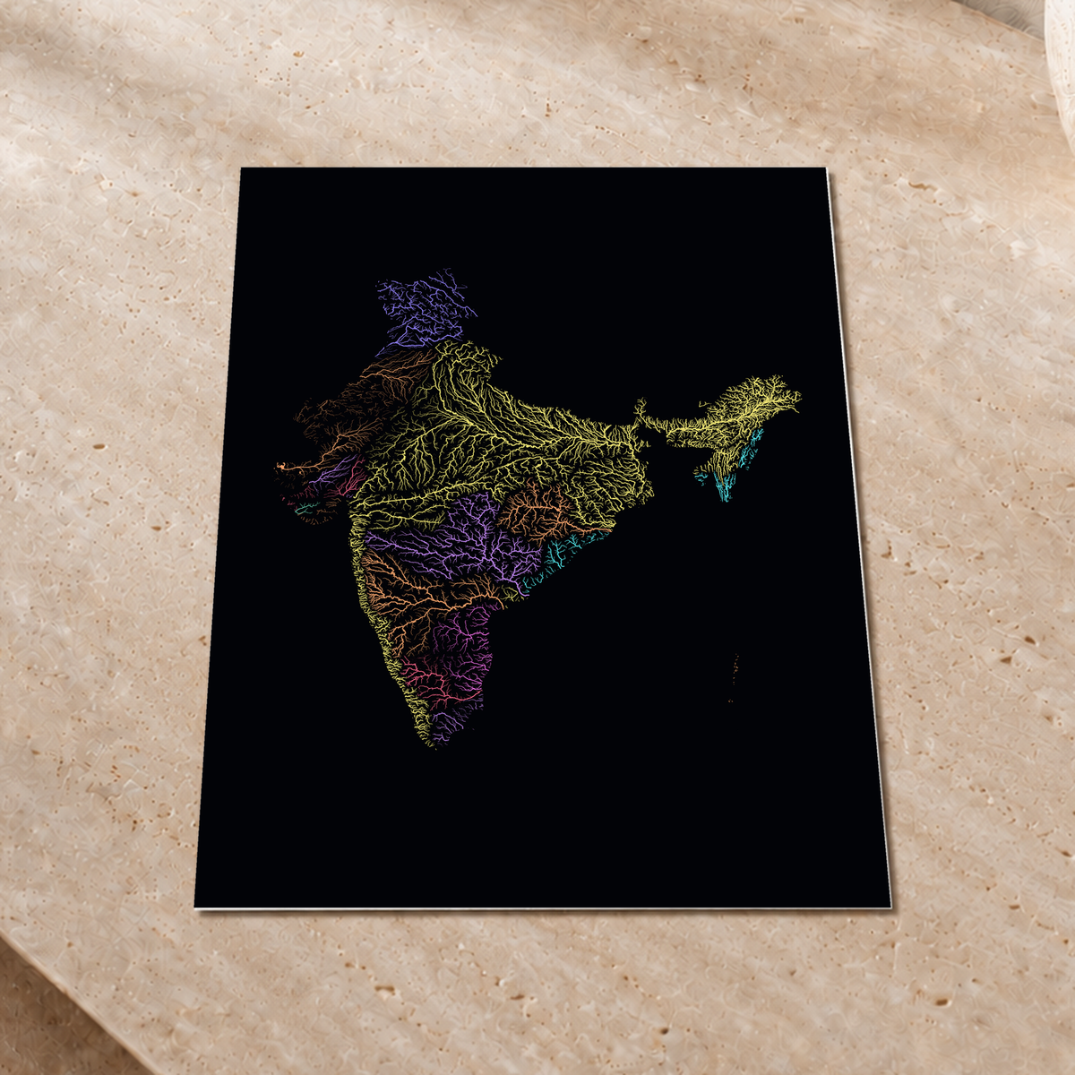 Beautiful Rivers — Índia — Neon por território, Impressão fine art · 30 × 40 cm, Sem margem