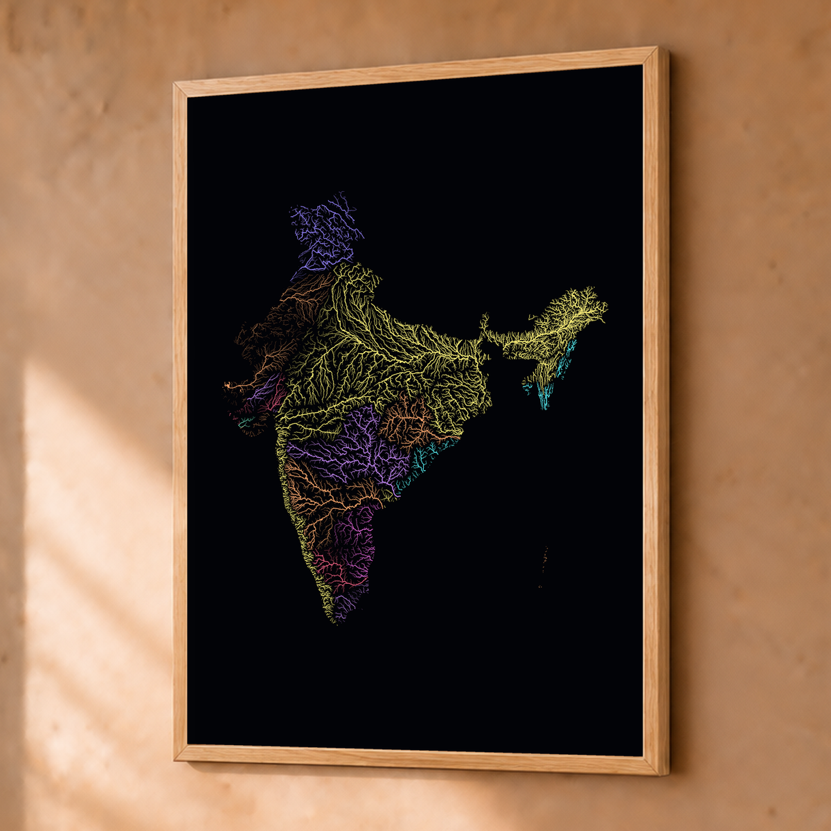 Beautiful Rivers — Índia — Neon por território, Fine art emoldurado · 30 × 40 cm, Natural · Sem margem
