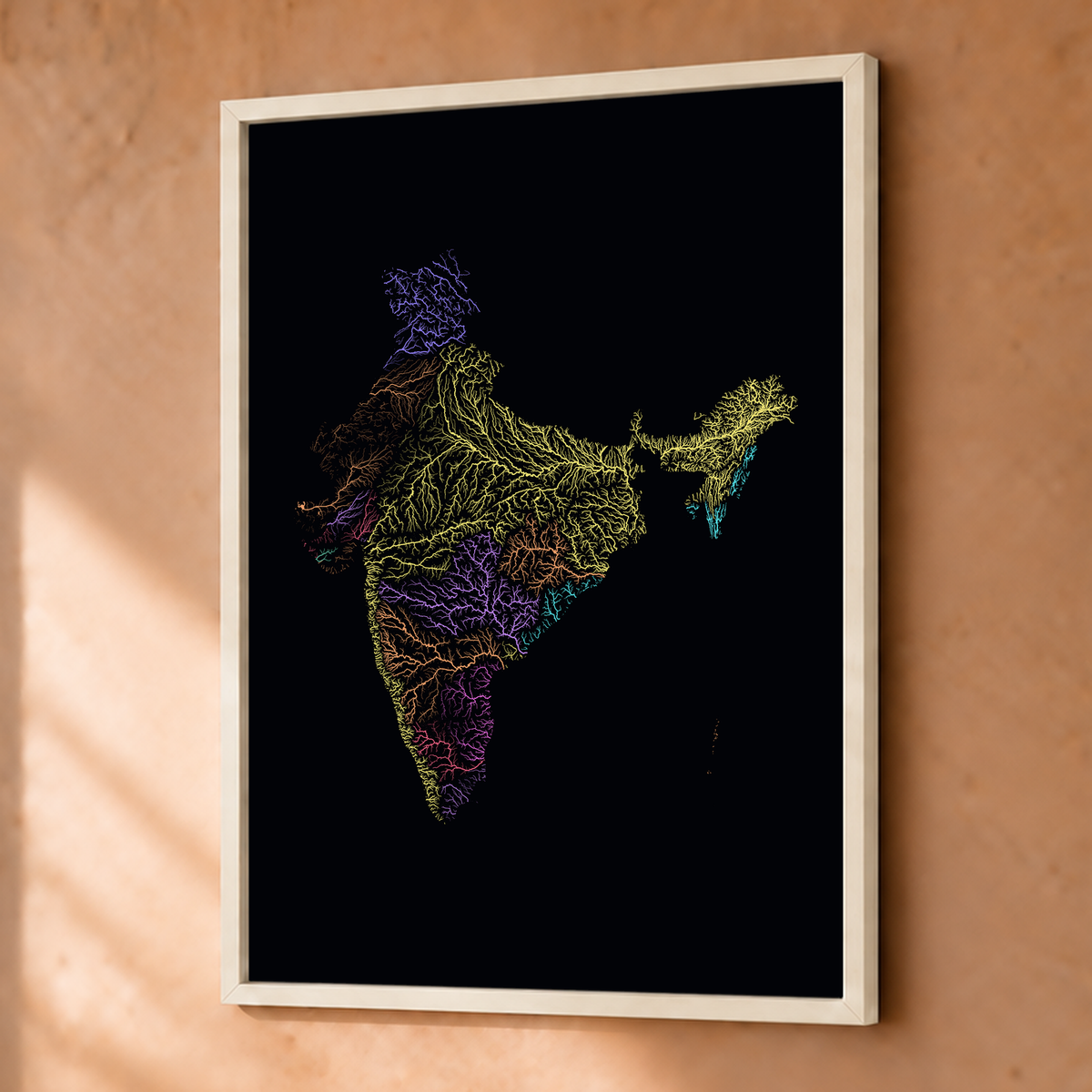 Beautiful Rivers — Índia — Neon por território, Fine art emoldurado · 30 × 40 cm, Branco · Sem margem