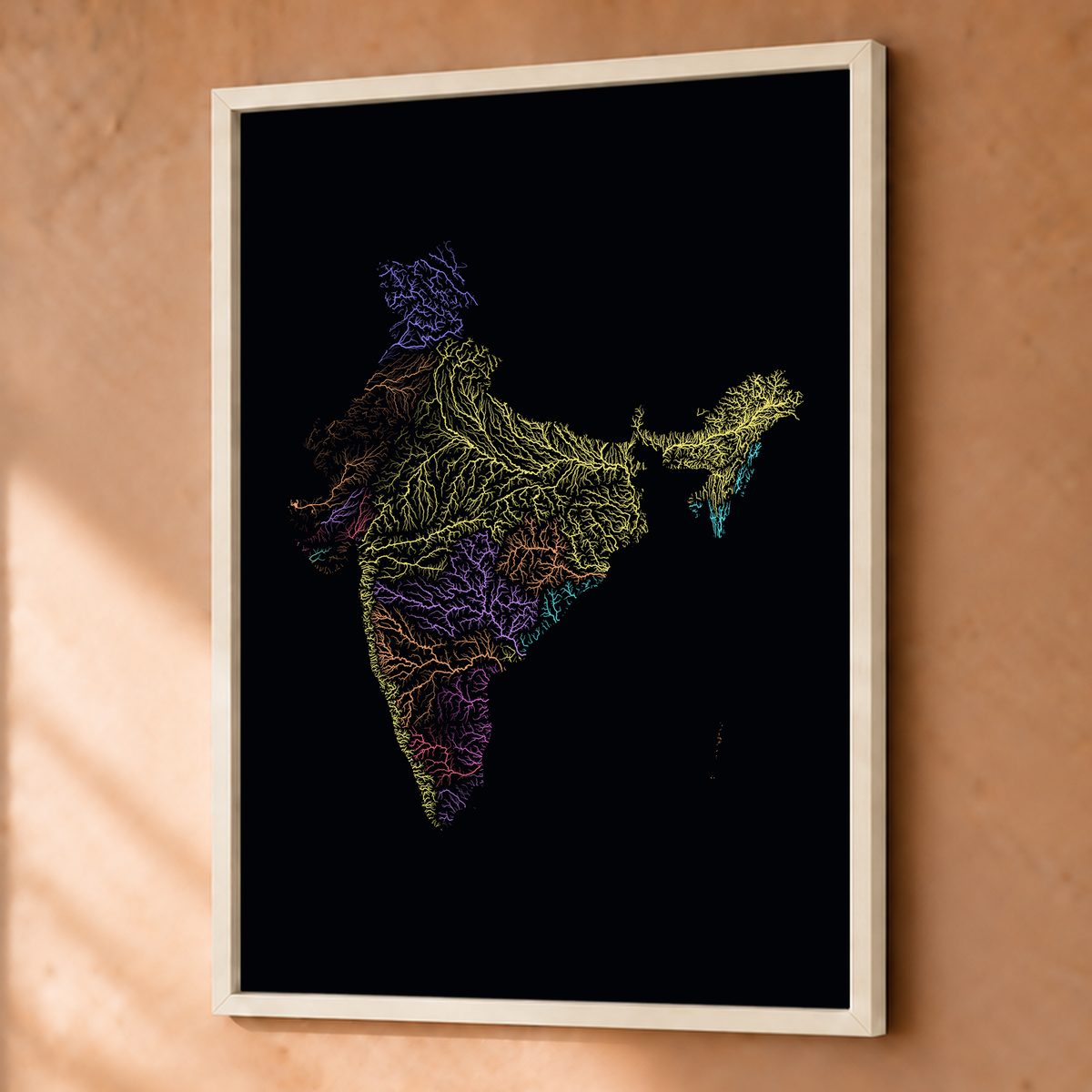 Beautiful Rivers — Índia — Neon por território, Fine art emoldurado · 45 × 60 cm, Branco · Sem margem