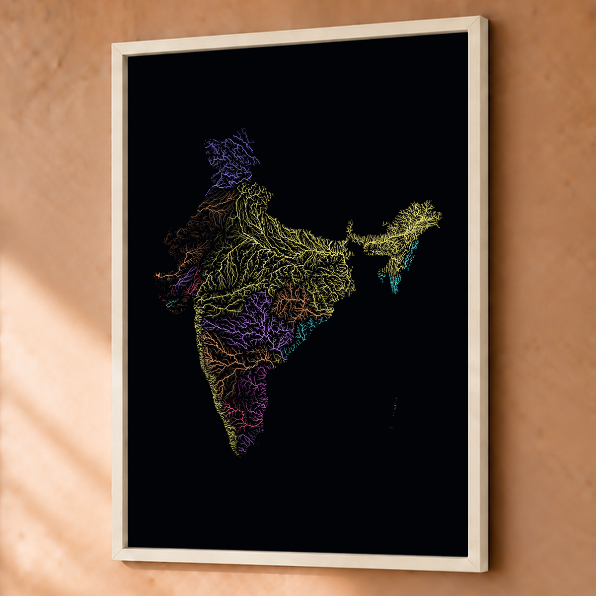 Beautiful Rivers — Índia — Neon por território, Fine art emoldurado · 60 × 80 cm, Branco · Sem margem