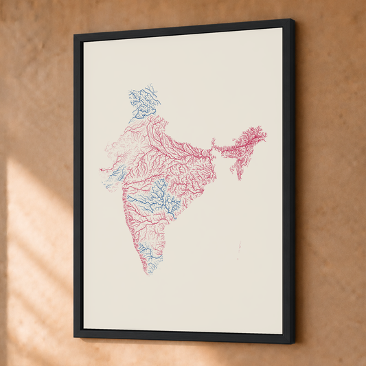 Beautiful Rivers — Índia — Risografia, Fine art emoldurado · 30 × 40 cm, Preto · Sem margem