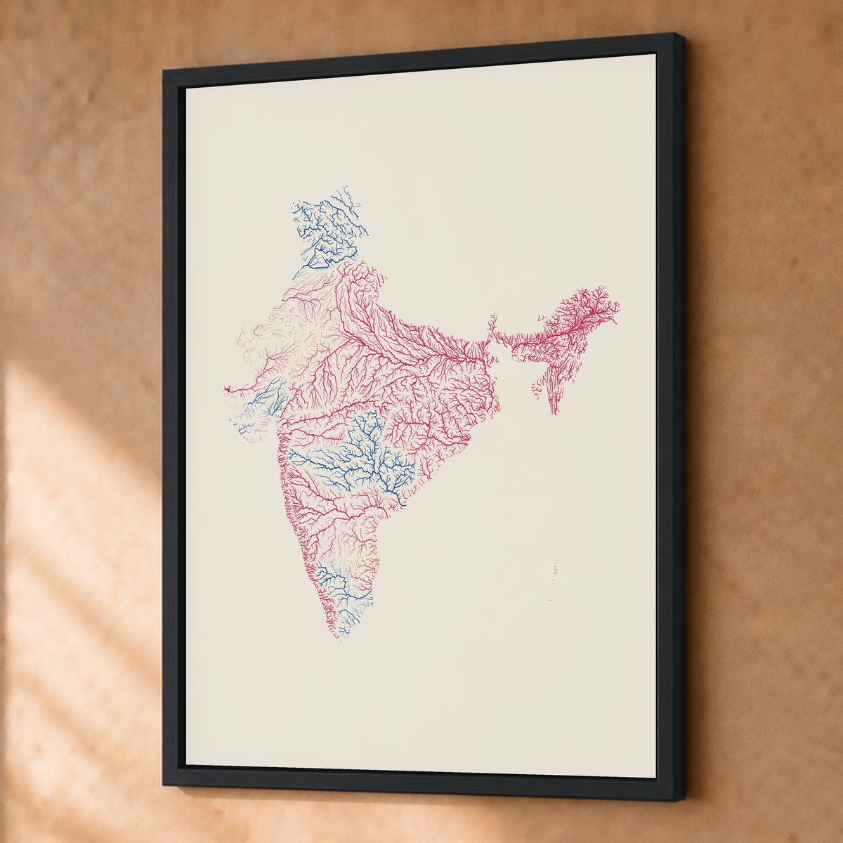 Beautiful Rivers — Índia — Risografia, Fine art emoldurado · 45 × 60 cm, Preto · Sem margem
