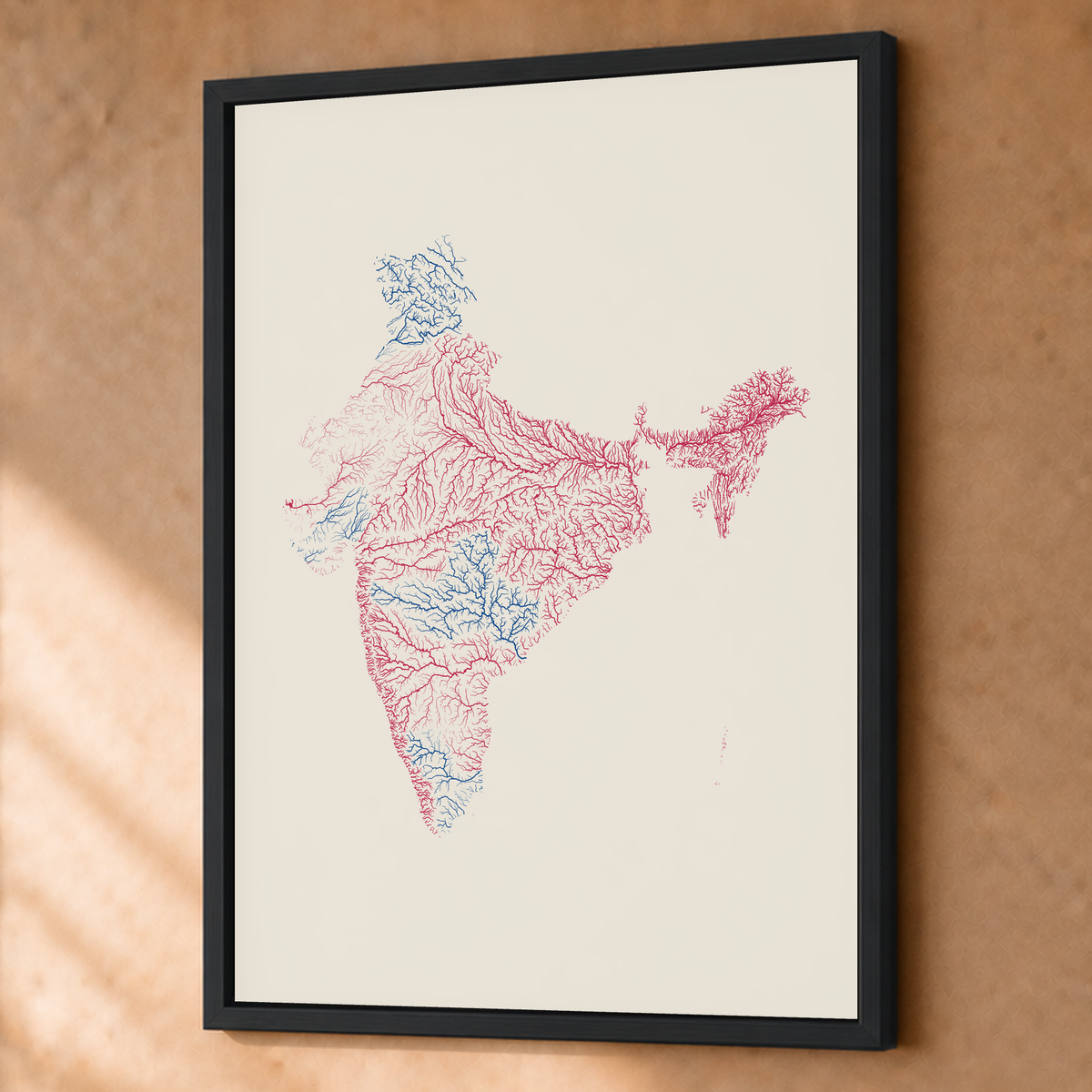 Beautiful Rivers — Índia — Risografia, Fine art emoldurado · 60 × 80 cm, Preto · Sem margem