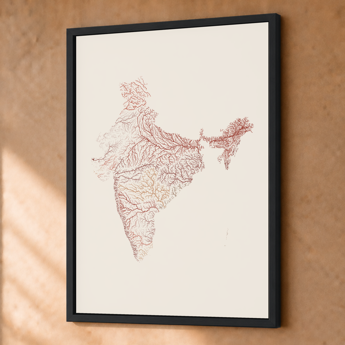 Beautiful Rivers — Índia — Terracota e areia, Fine art emoldurado · 45 × 60 cm, Preto · Sem margem