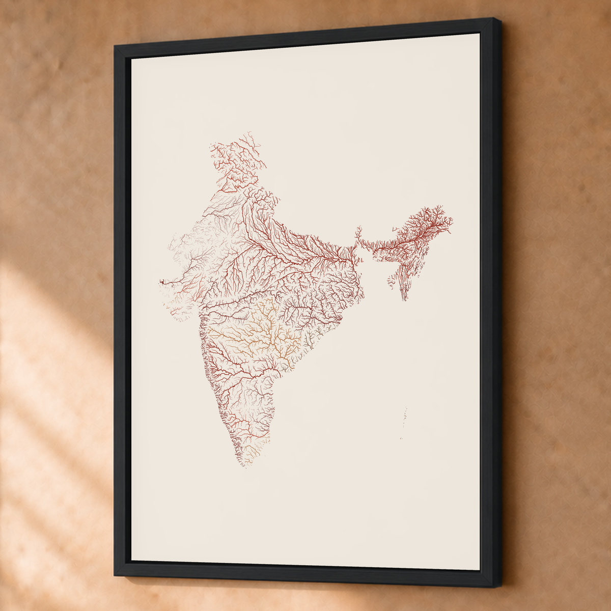 Beautiful Rivers — Índia — Terracota e areia, Fine art emoldurado · 60 × 80 cm, Preto · Sem margem