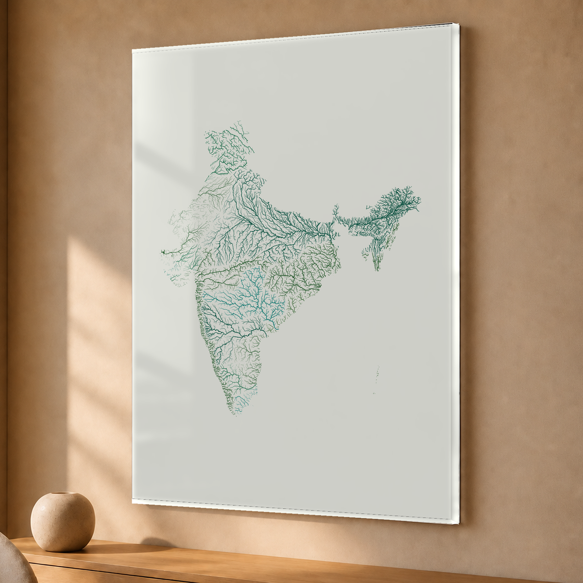 Beautiful Rivers — Índia — Verde jade e porcelana, Acrílico · 30 × 40 cm, Sem margem