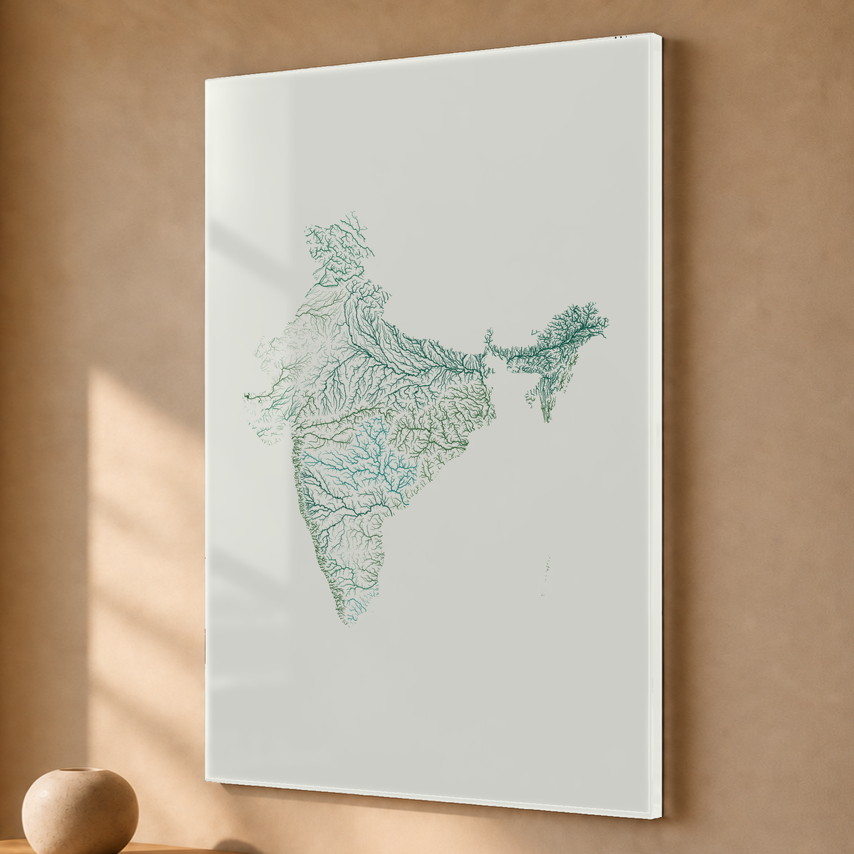 Beautiful Rivers — Índia — Verde jade e porcelana, Acrílico · 40 × 60 cm, Sem margem