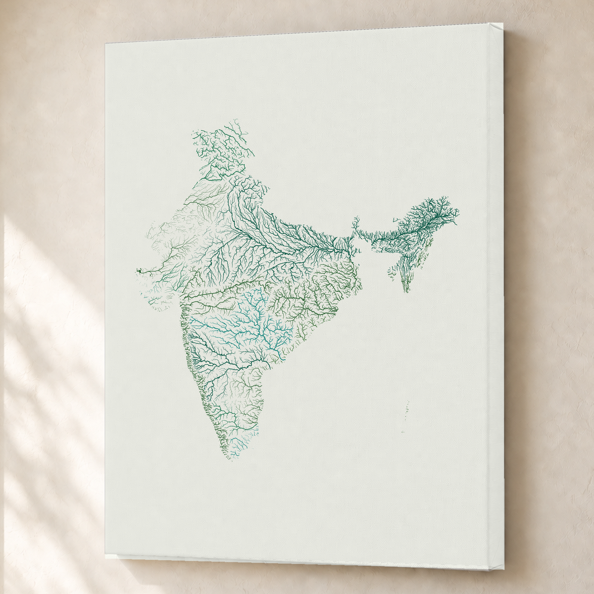 Beautiful Rivers — Índia — Verde jade e porcelana, Canvas · 60 × 80 cm, Sem margem