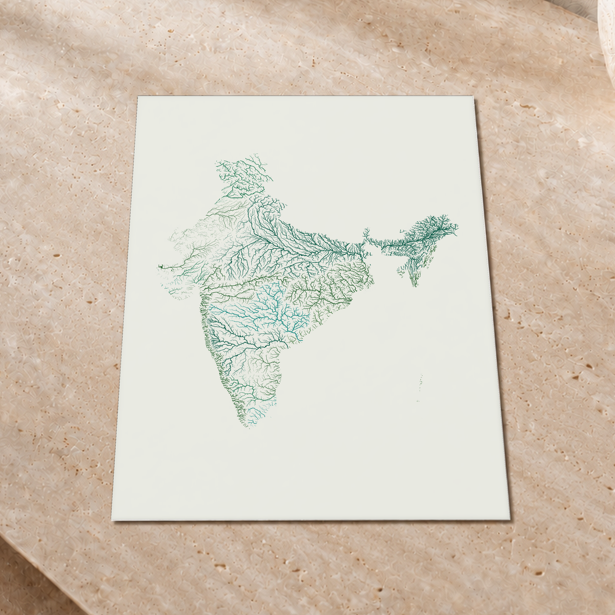 Beautiful Rivers — Índia — Verde jade e porcelana, Impressão fine art · 30 × 40 cm, Sem margem