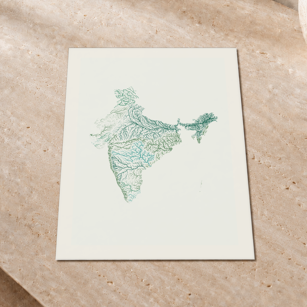 Beautiful Rivers — Índia — Verde jade e porcelana, Impressão fine art · 30 × 40 cm, Margem branca