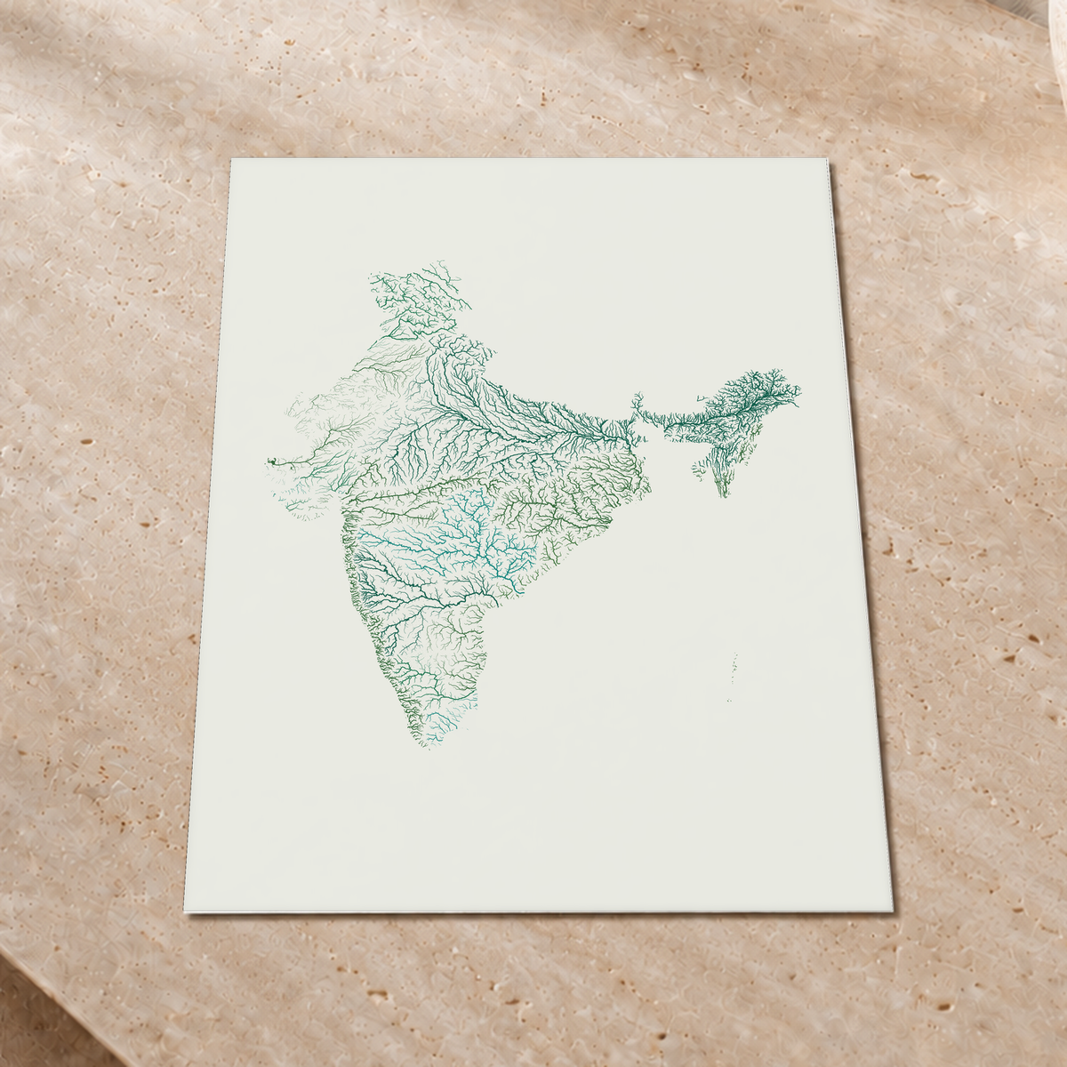 Beautiful Rivers — Índia — Verde jade e porcelana, Impressão fine art · 45 × 60 cm, Sem margem