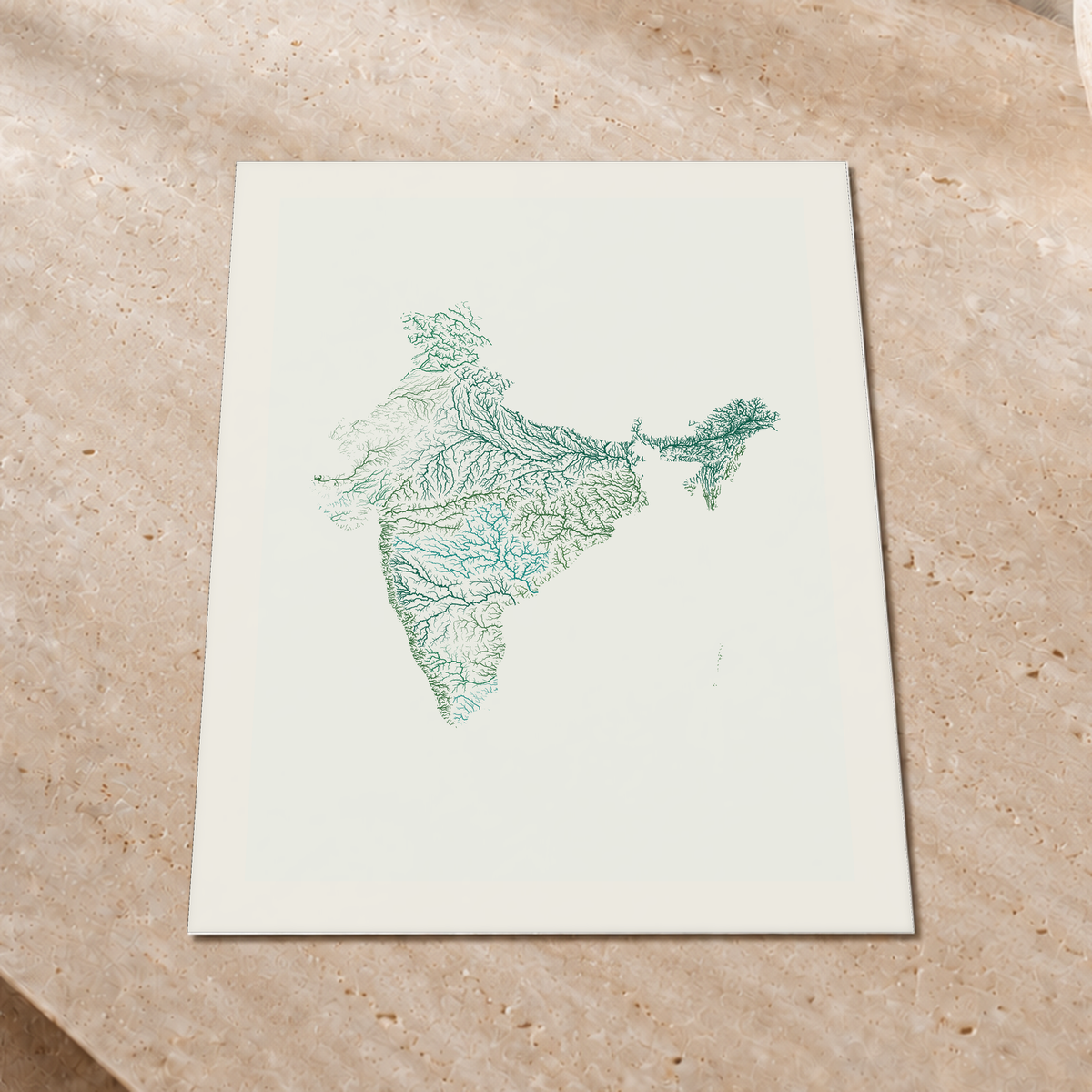 Beautiful Rivers — Índia — Verde jade e porcelana, Impressão fine art · 45 × 60 cm, Margem branca