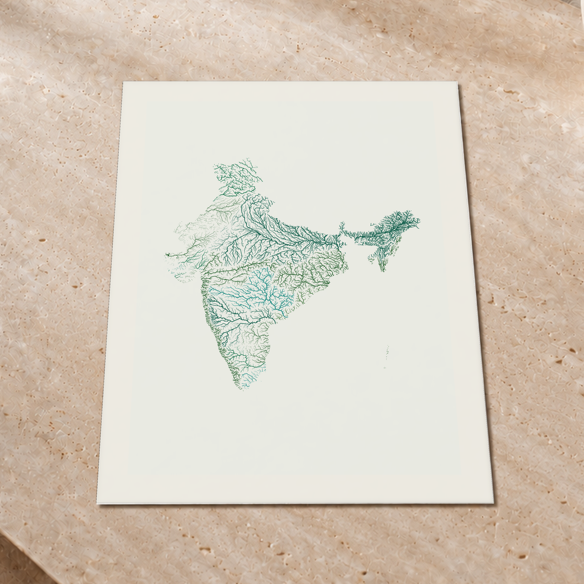 Beautiful Rivers — Índia — Verde jade e porcelana, Impressão fine art · 60 × 80 cm, Margem branca