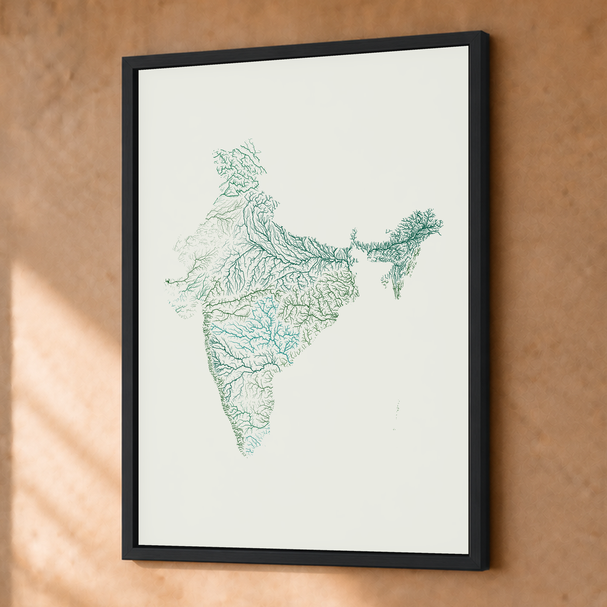 Beautiful Rivers — Índia — Verde jade e porcelana, Fine art emoldurado · 30 × 40 cm, Preto · Sem margem