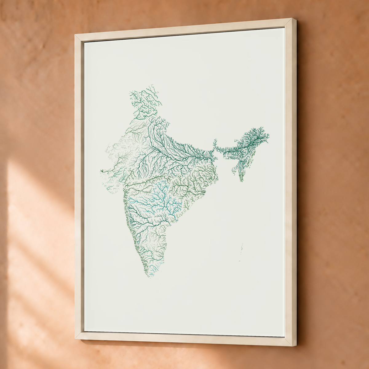 Beautiful Rivers — Índia — Verde jade e porcelana, Fine art emoldurado · 30 × 40 cm, Branco · Sem margem