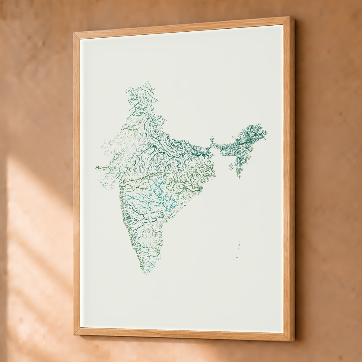 Beautiful Rivers — Índia — Verde jade e porcelana, Fine art emoldurado · 45 × 60 cm, Natural · Sem margem