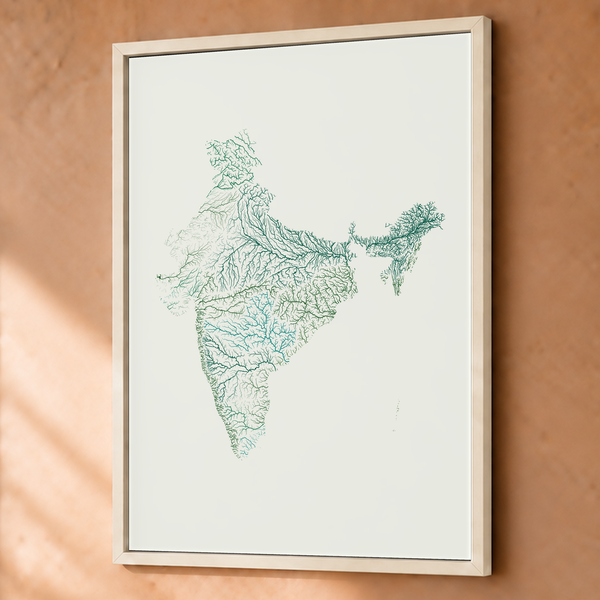 Beautiful Rivers — Índia — Verde jade e porcelana, Fine art emoldurado · 60 × 80 cm, Branco · Sem margem