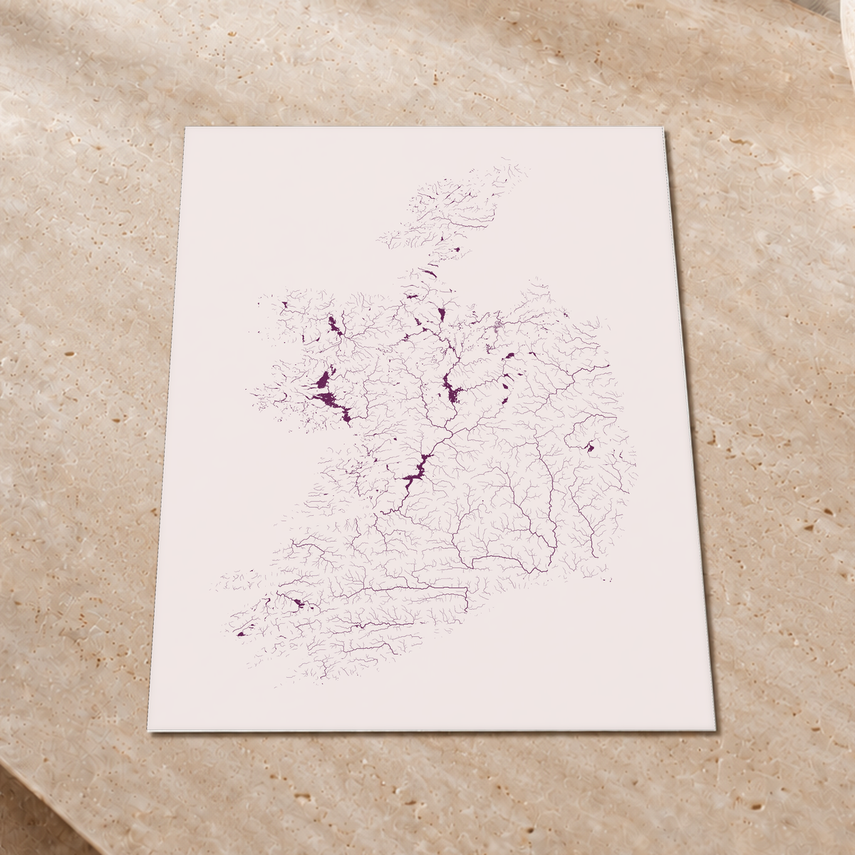 Beautiful Rivers — República da Irlanda — Ameixa e rosé, Impressão fine art · 45 × 60 cm, Sem margem