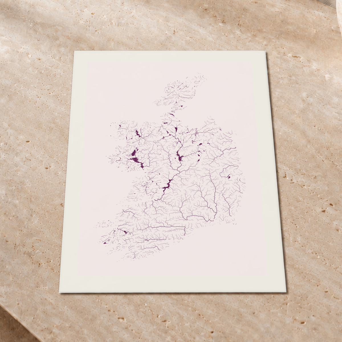 Beautiful Rivers — República da Irlanda — Ameixa e rosé, Impressão fine art · 45 × 60 cm, Margem branca