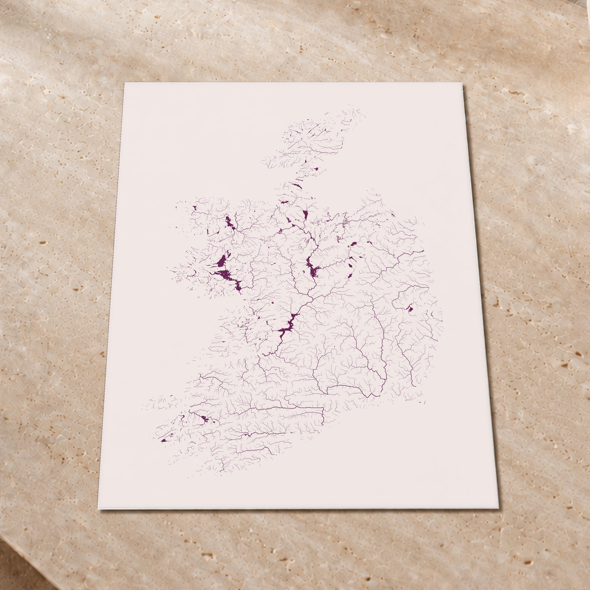 Beautiful Rivers — República da Irlanda — Ameixa e rosé, Impressão fine art · 60 × 80 cm, Sem margem