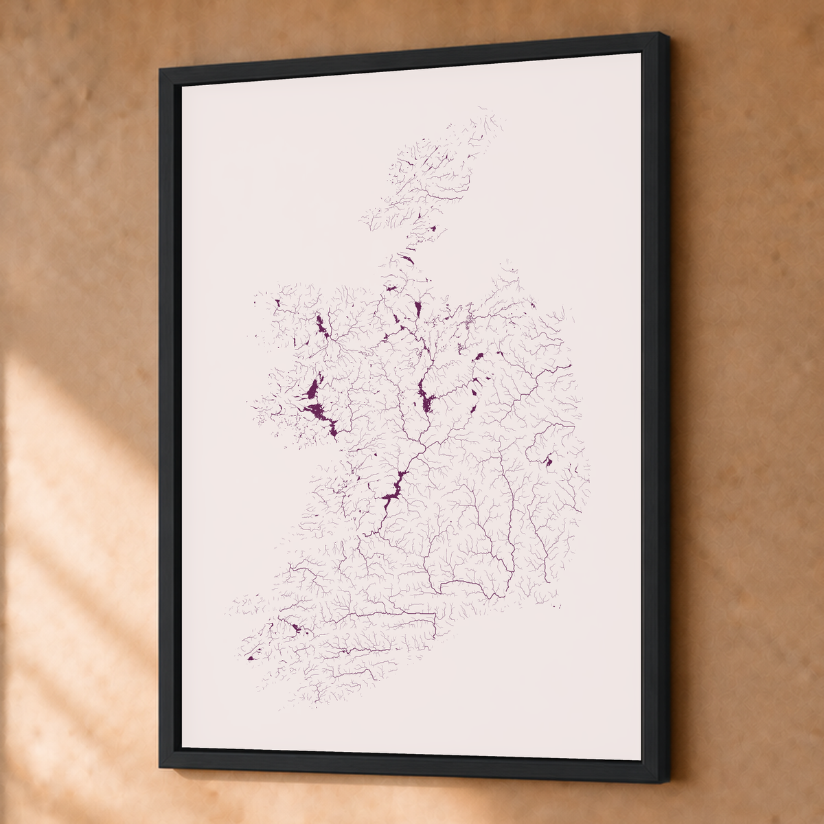 Beautiful Rivers — República da Irlanda — Ameixa e rosé, Fine art emoldurado · 45 × 60 cm, Preto · Sem margem