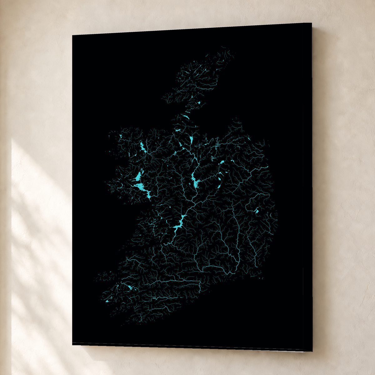 Beautiful Rivers — República da Irlanda — Neon hidrográfico, Canvas · 30 × 40 cm, Sem margem
