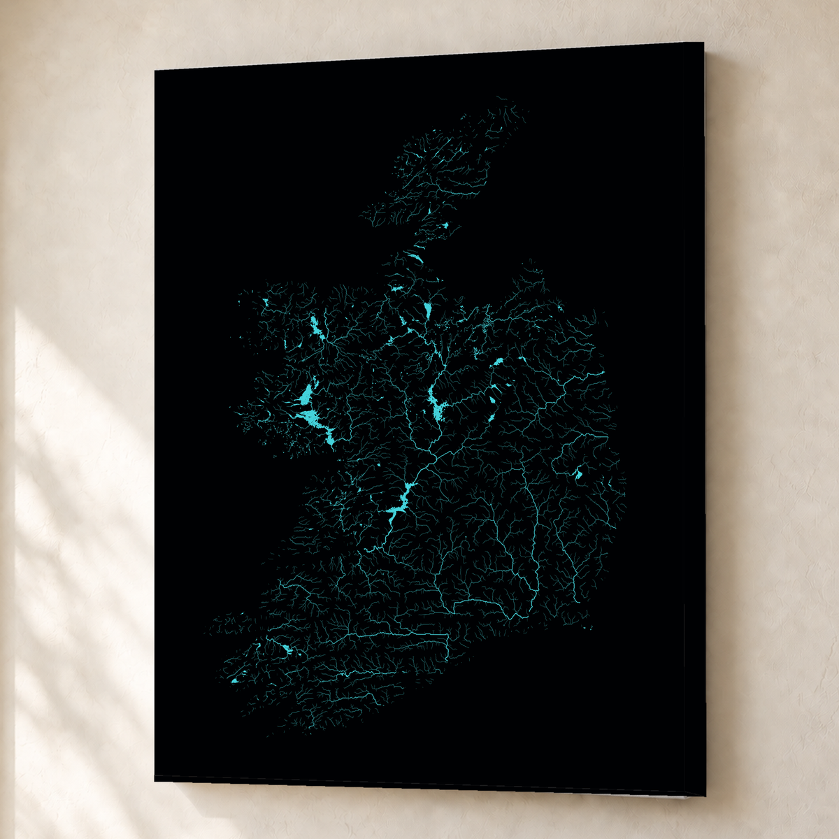 Beautiful Rivers — República da Irlanda — Neon hidrográfico, Canvas · 45 × 60 cm, Sem margem