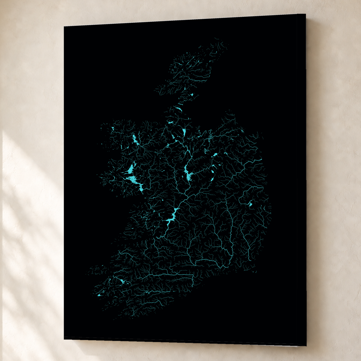 Beautiful Rivers — República da Irlanda — Neon hidrográfico, Canvas · 60 × 80 cm, Sem margem