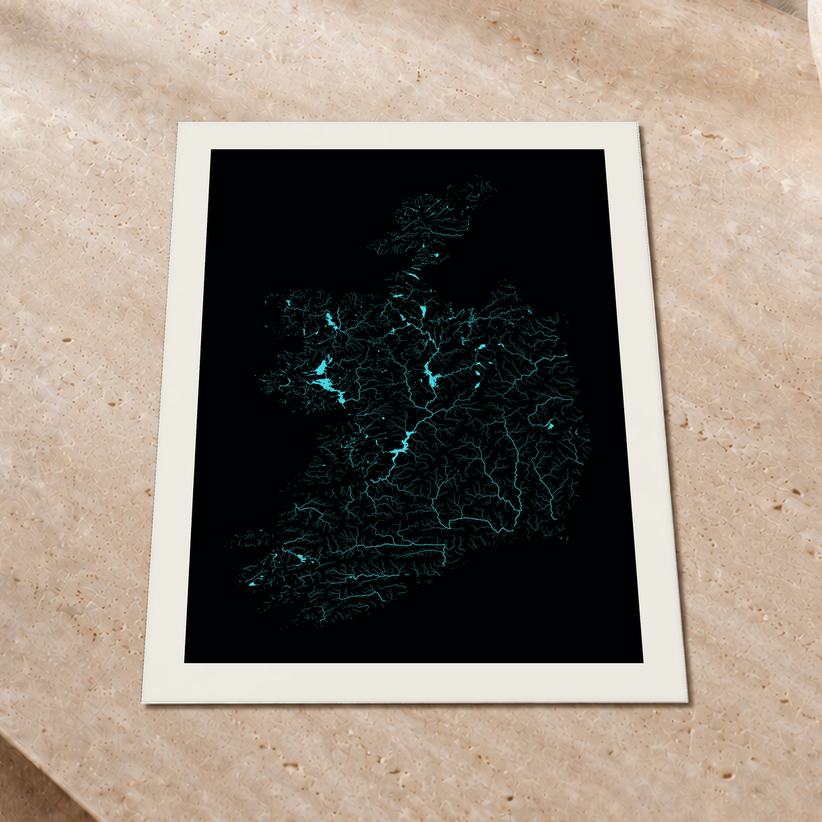 Beautiful Rivers — República da Irlanda — Neon hidrográfico, Impressão fine art · 45 × 60 cm, Margem branca