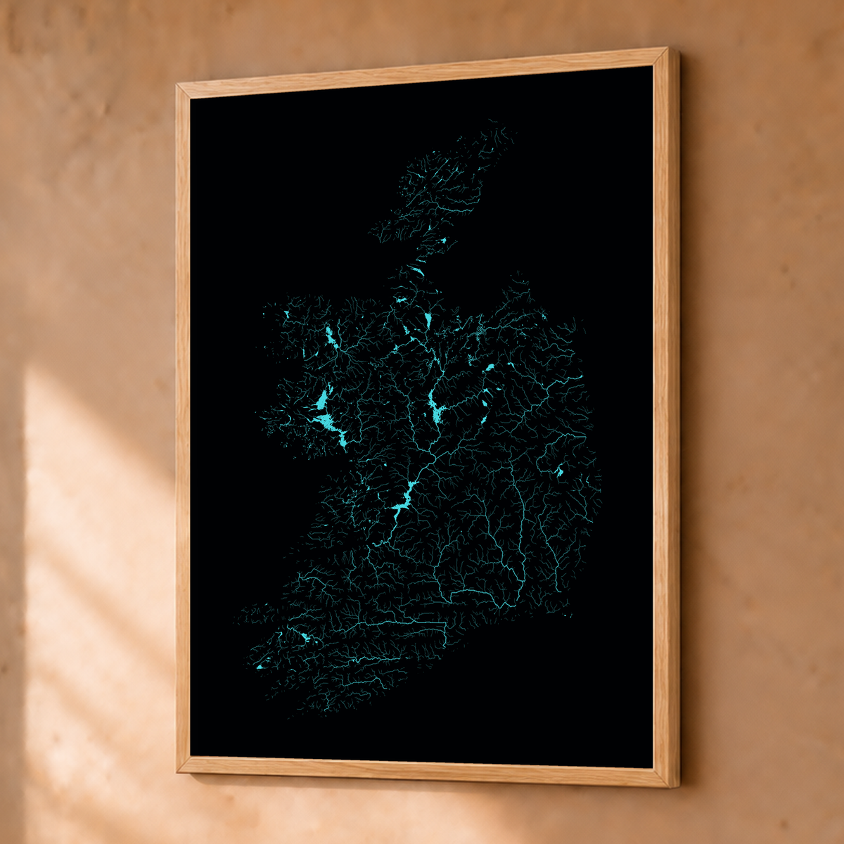 Beautiful Rivers — República da Irlanda — Neon hidrográfico, Fine art emoldurado · 30 × 40 cm, Natural · Sem margem