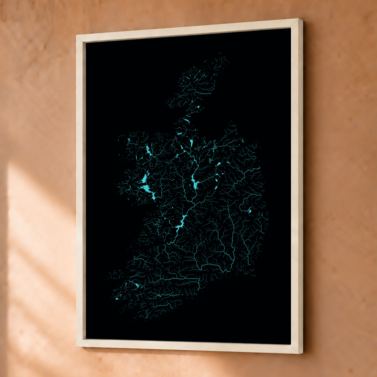 Beautiful Rivers — República da Irlanda — Neon hidrográfico, Fine art emoldurado · 30 × 40 cm, Branco · Sem margem