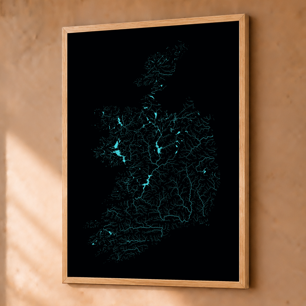 Beautiful Rivers — República da Irlanda — Neon hidrográfico, Fine art emoldurado · 45 × 60 cm, Natural · Sem margem