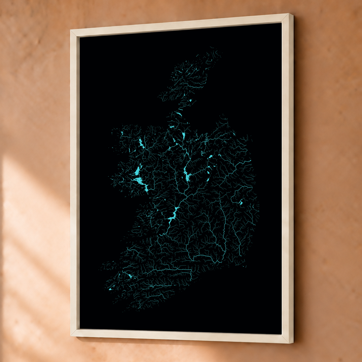 Beautiful Rivers — República da Irlanda — Neon hidrográfico, Fine art emoldurado · 45 × 60 cm, Branco · Sem margem