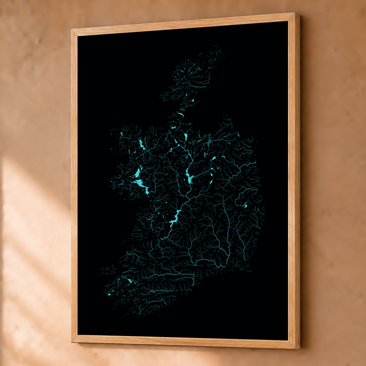 Beautiful Rivers — República da Irlanda — Neon hidrográfico, Fine art emoldurado · 60 × 80 cm, Natural · Sem margem