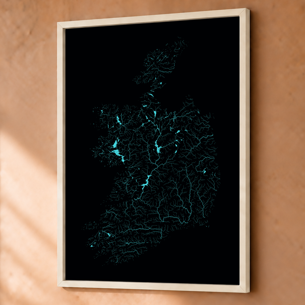 Beautiful Rivers — República da Irlanda — Neon hidrográfico, Fine art emoldurado · 60 × 80 cm, Branco · Sem margem