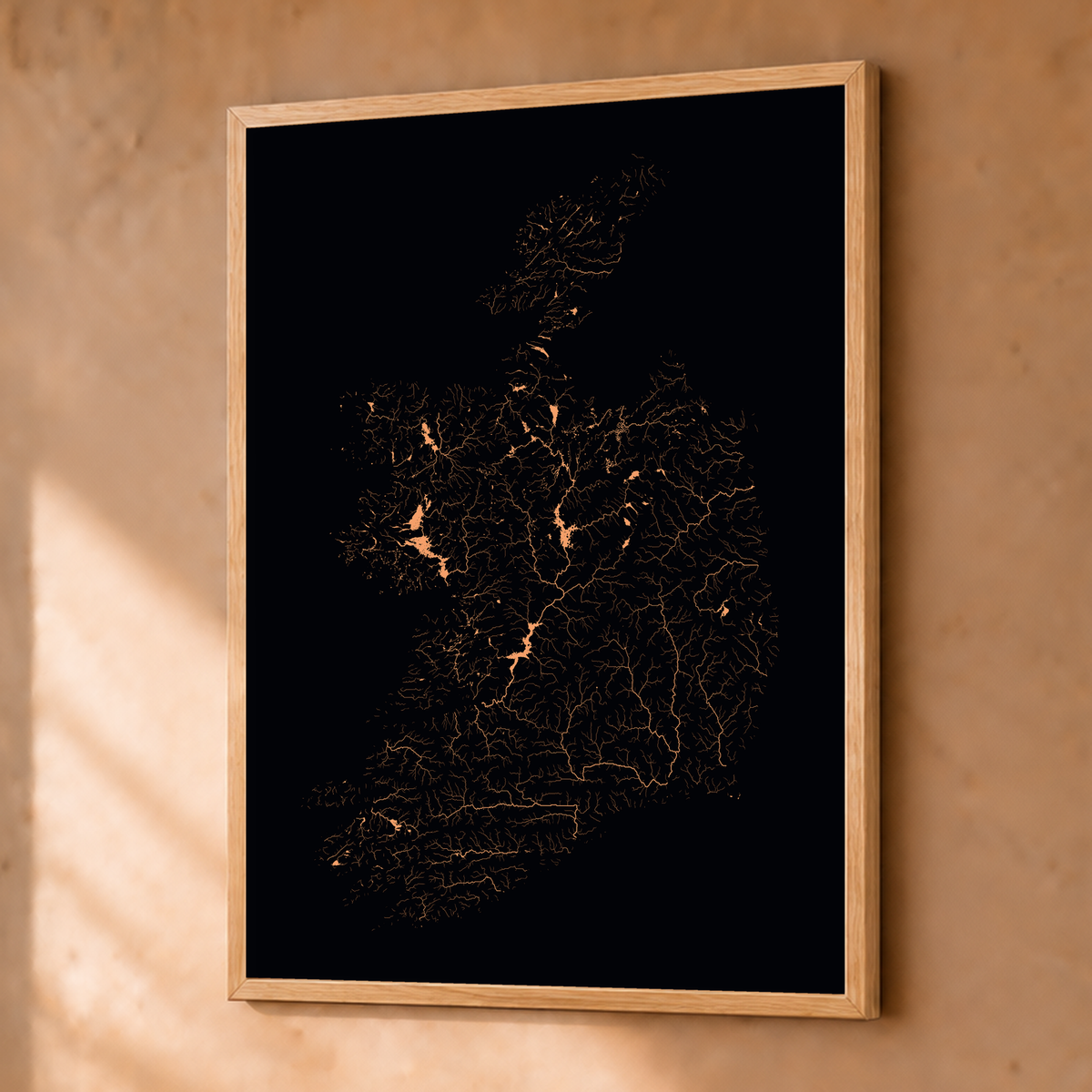 Beautiful Rivers — República da Irlanda — Neon por território, Fine art emoldurado · 30 × 40 cm, Natural · Sem margem